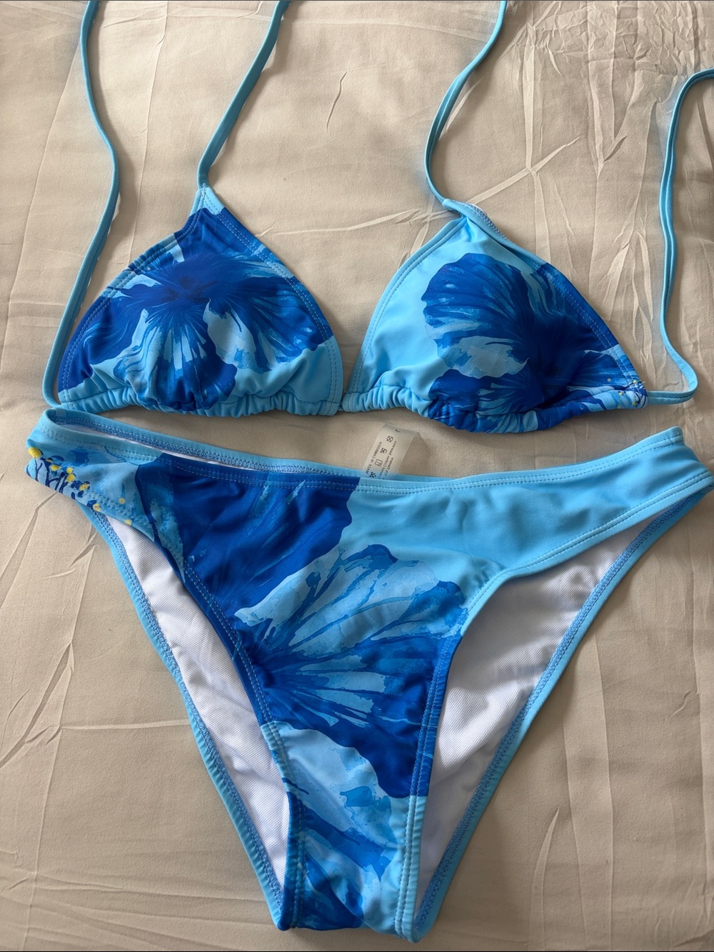 Women's Blue Floral Triangle Bikini Set - Light & Royal Blue